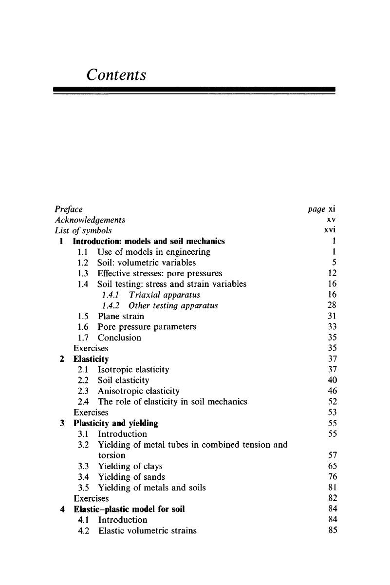 Contents - Soil Behaviour And Critical State Soil Mechanics