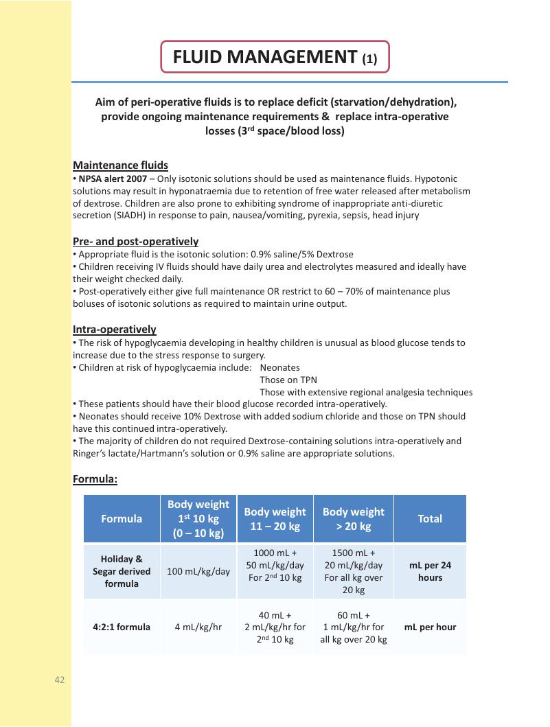 Fluid Management - Paediatric Anaesthetic Emergency Data Manual