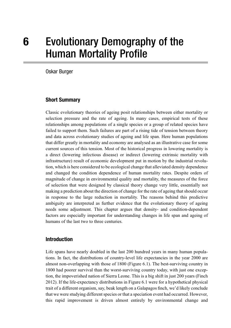 Evolutionary Demography of the Human Mortality Profile (Chapter 6 ...