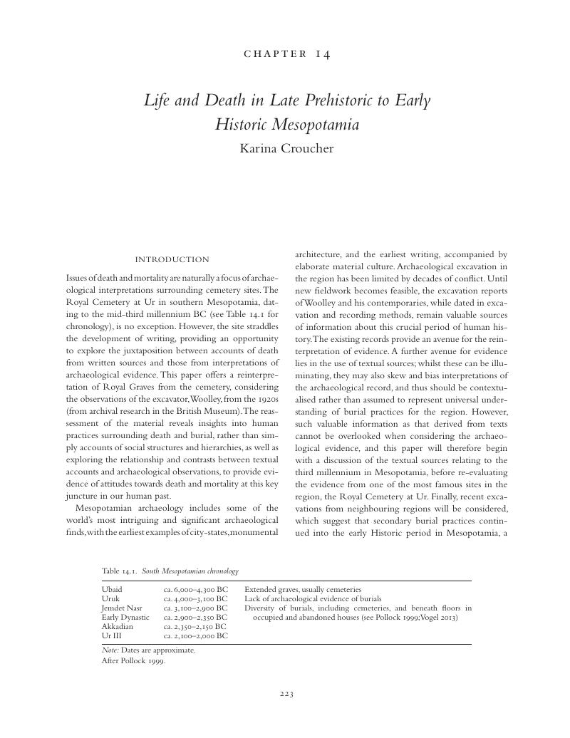 Life and Death in Late Prehistoric to Early Historic Mesopotamia