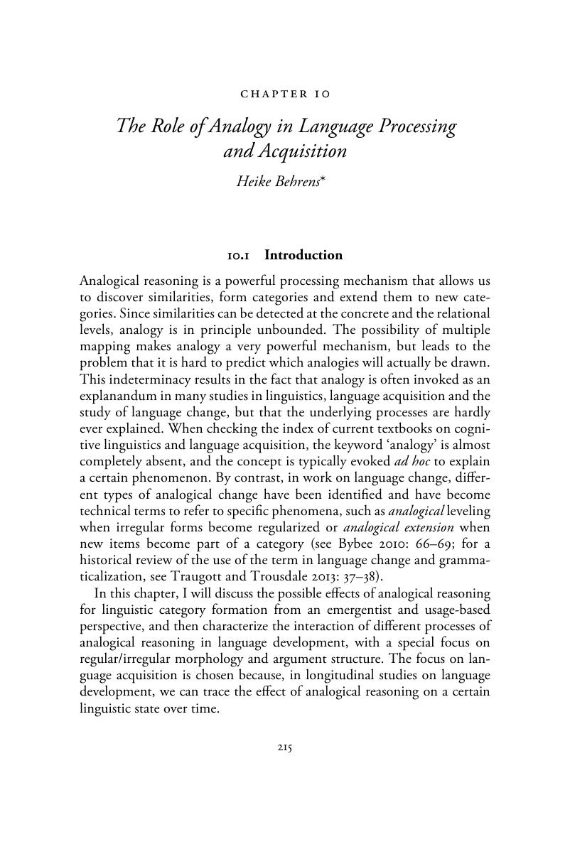 The Role of Analogy in Language Processing and Acquisition (Chapter 10 ...