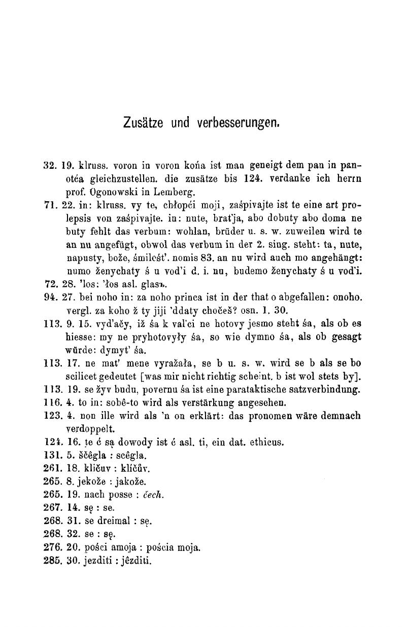 Zusätze Und Verbesserungen - Vergleichende Grammatik Der Slavischen ...