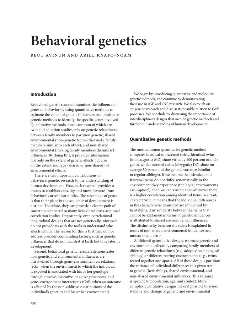 Behavioral Genetics - The Cambridge Encyclopedia Of Child Development