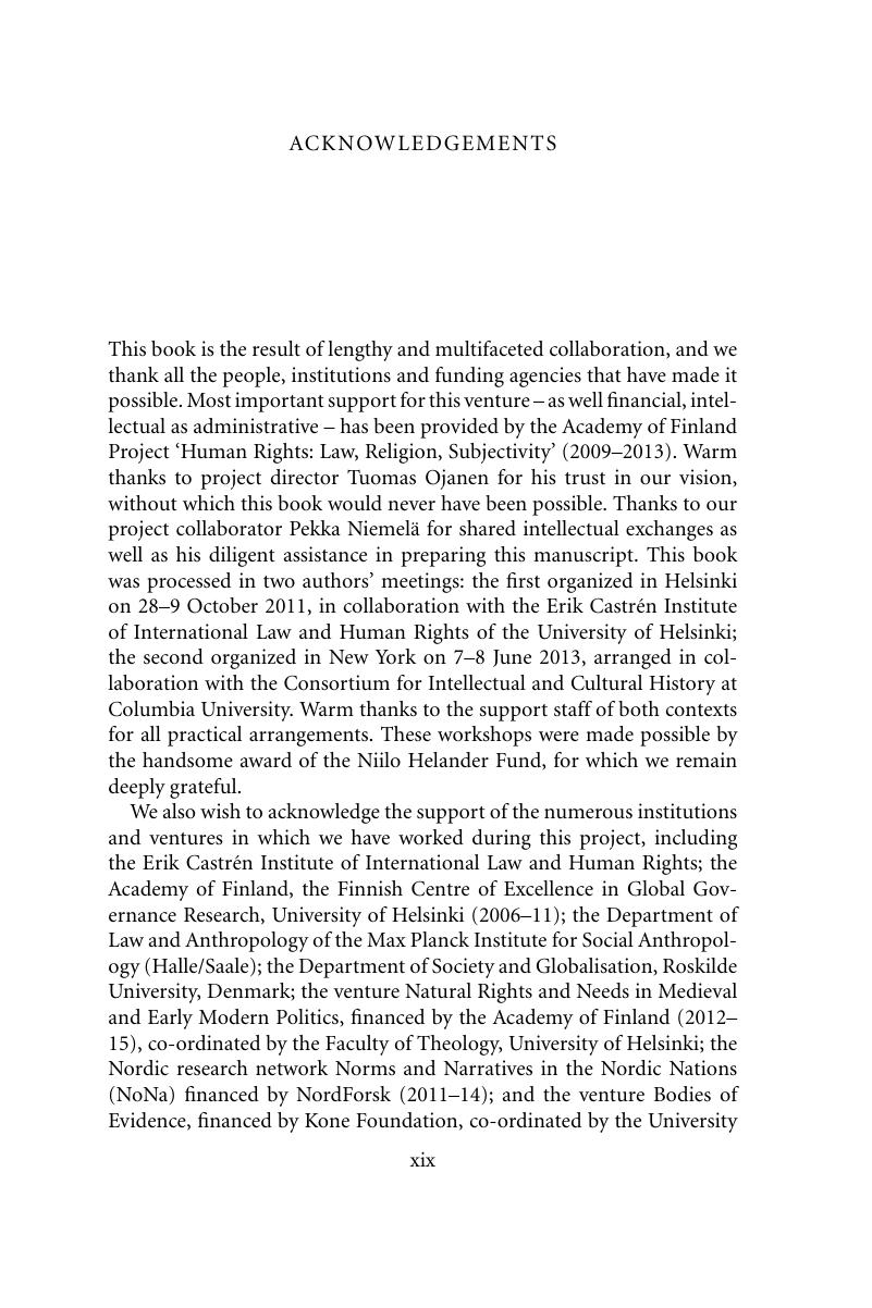 Acknowledgements - Revisiting the Origins of Human Rights