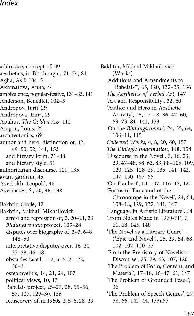 Index - The Cambridge Introduction to Mikhail Bakhtin