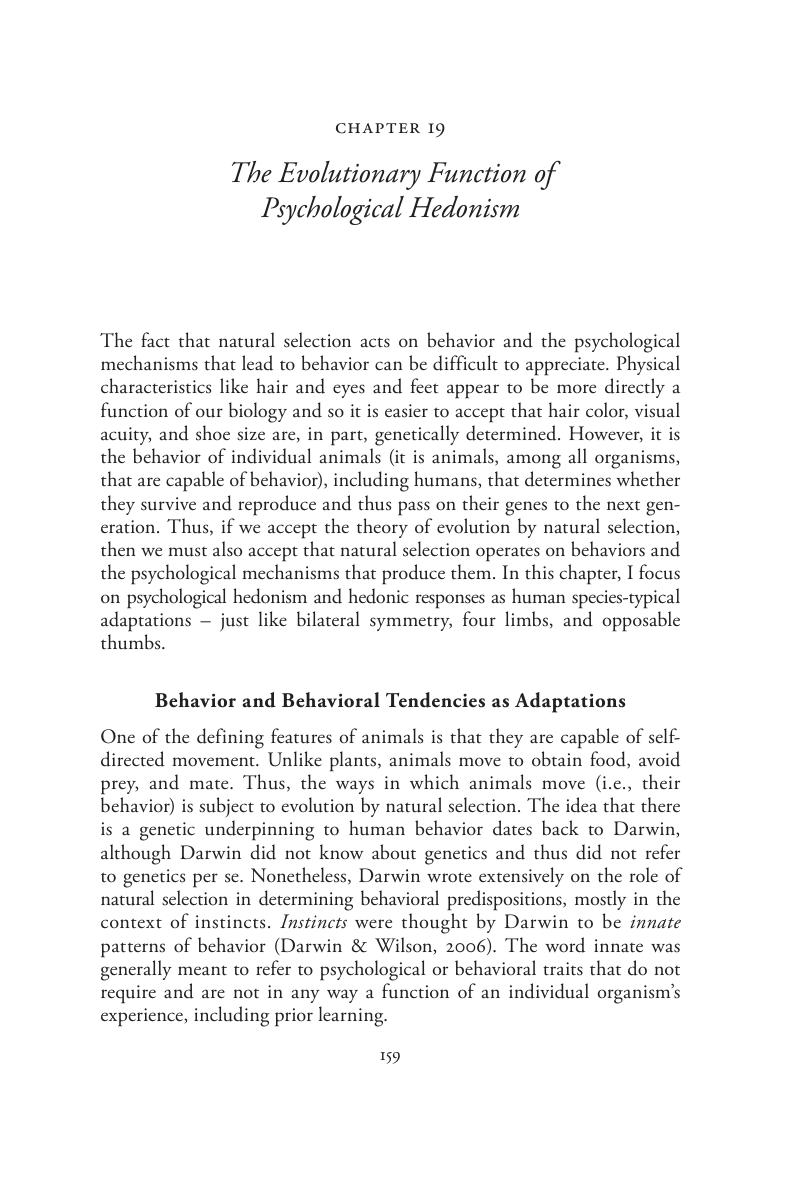The Evolutionary Function Of Psychological Hedonism Chapter 19 Darwinian Hedonism And The 0267