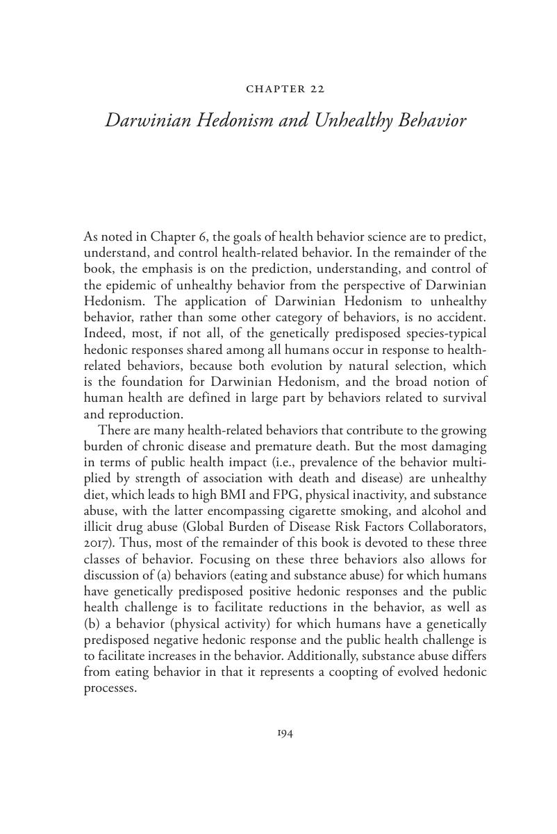 Darwinian Hedonism And Unhealthy Behavior Chapter 22 Darwinian Hedonism And The Epidemic Of 0412
