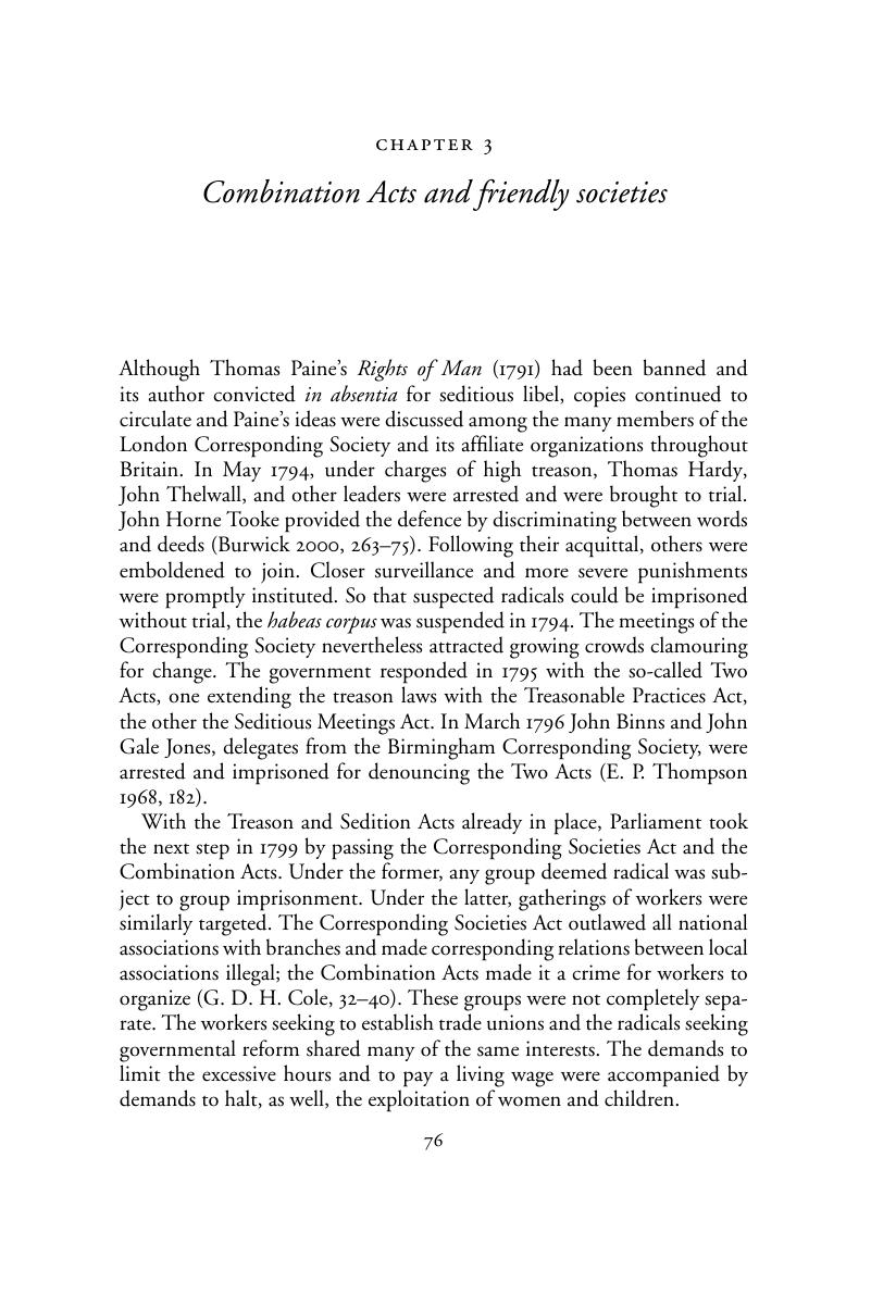 Combination Acts and friendly societies (Chapter 3) British Drama of the Industrial Revolution