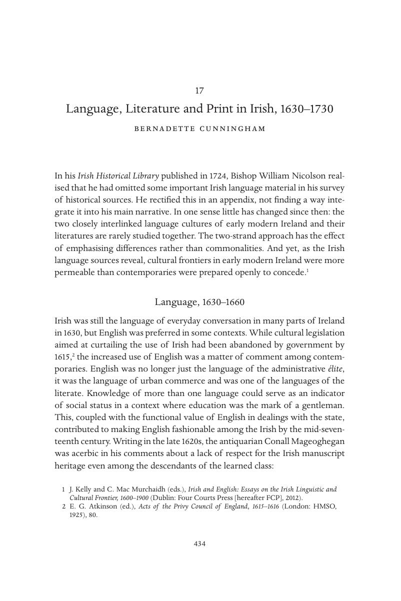 Language, Literature and Print in Irish, 1630–1730 (Chapter 17) - The ...