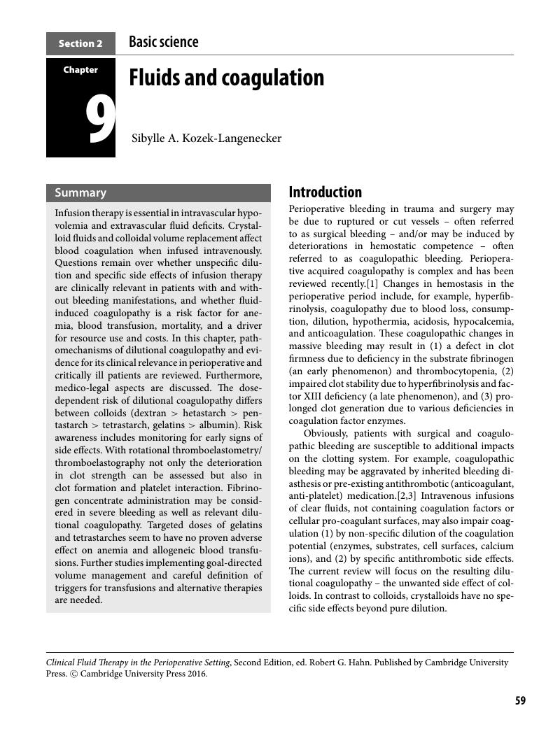 Fluids And Coagulation (Chapter 9) - Clinical Fluid Therapy In The ...