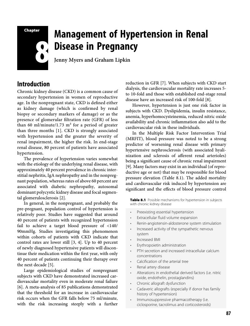 Management Of Hypertension In Renal Disease In Pregnancy (chapter 8 