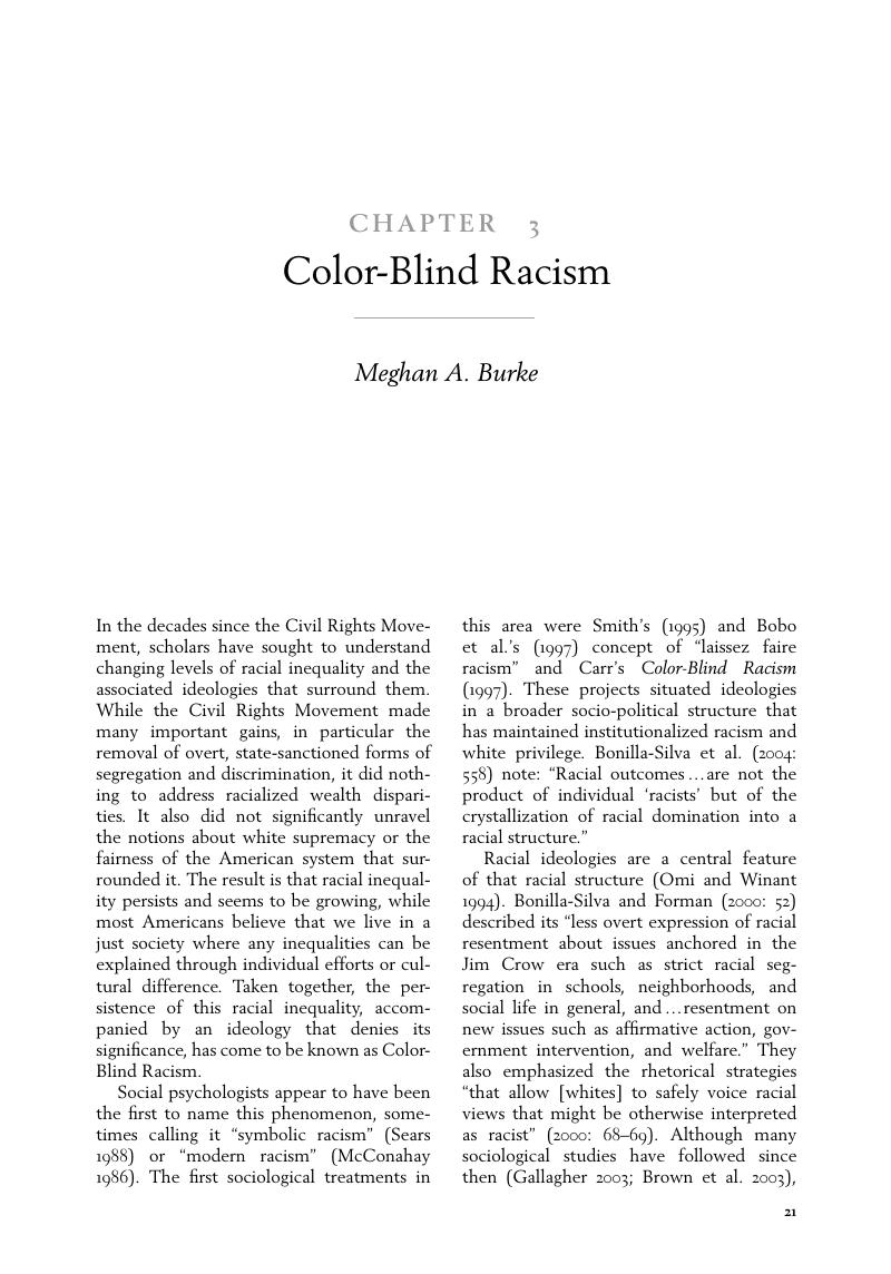 ColorBlind Racism (Chapter 3) The Cambridge Handbook of Sociology