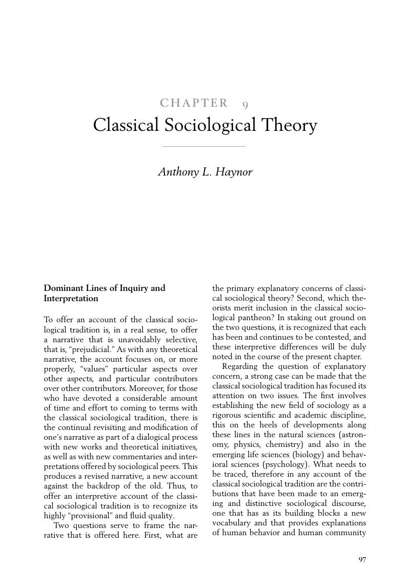 Classical Sociological Theory Chapter 9 The Cambridge Handbook Of Sociology