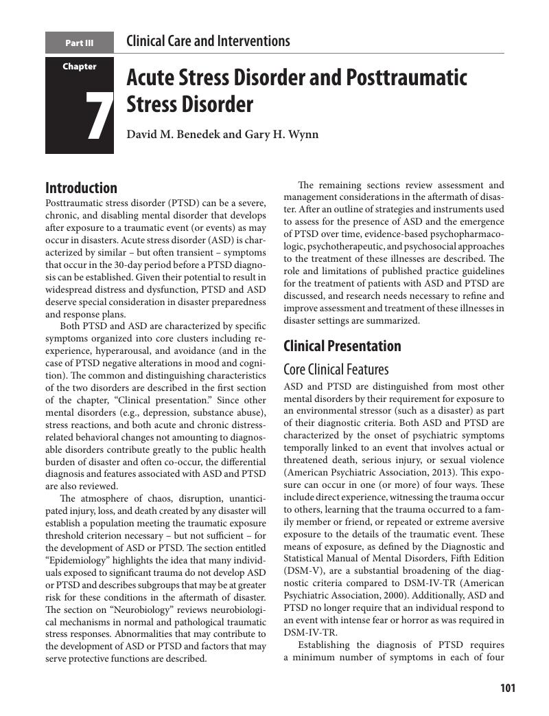 Acute Stress Disorder And Posttraumatic Stress Disorder (Chapter 7 ...