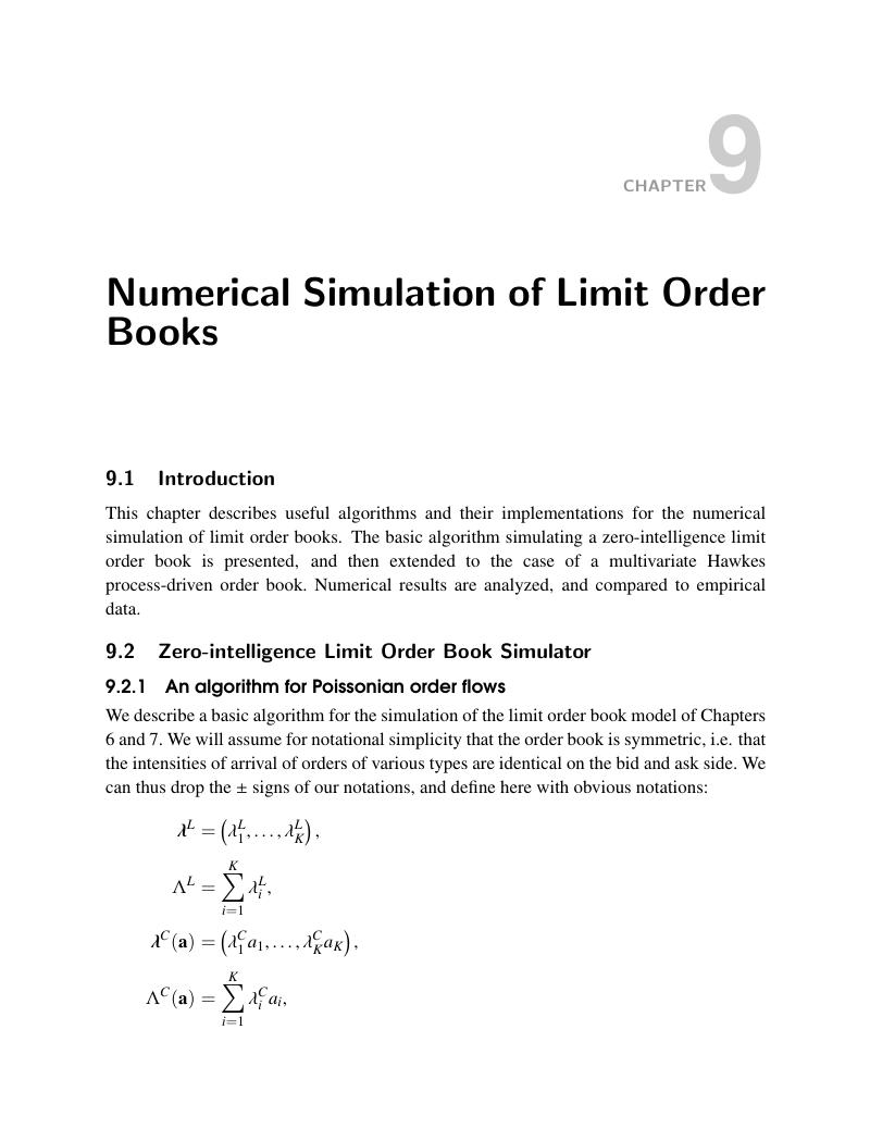 Numerical Simulation of Limit Order Books (Chapter 9) - Limit Order Books