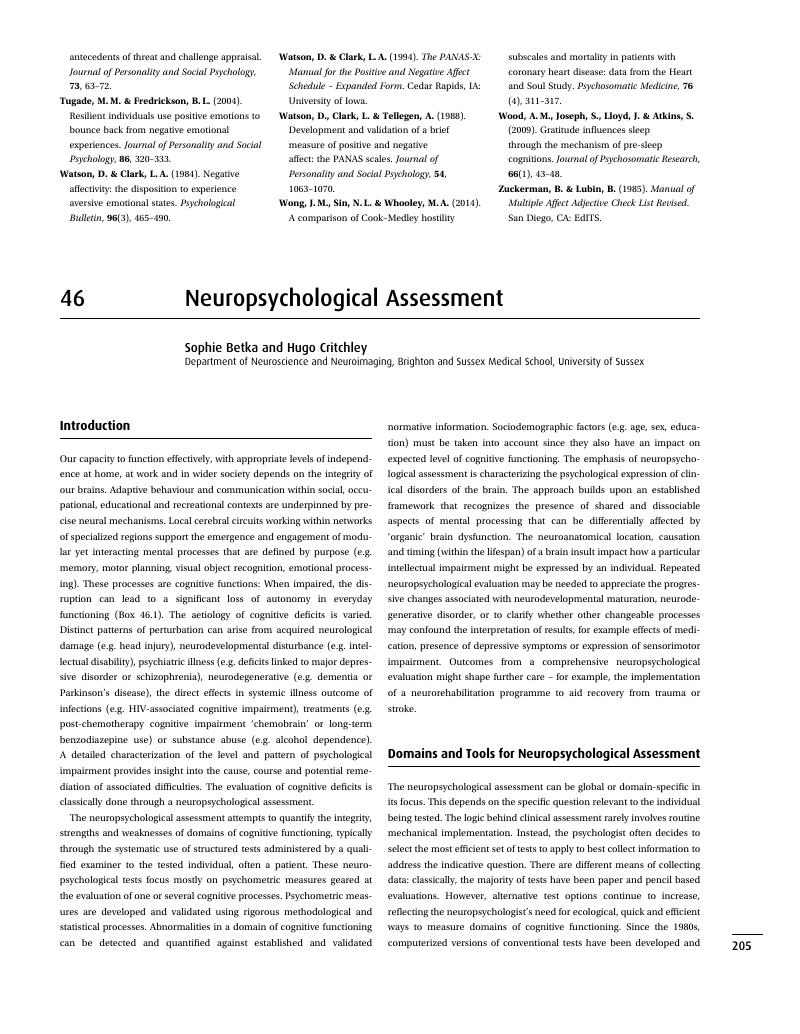 Neuropsychological Assessment (Chapter 46) - Cambridge Handbook Of ...