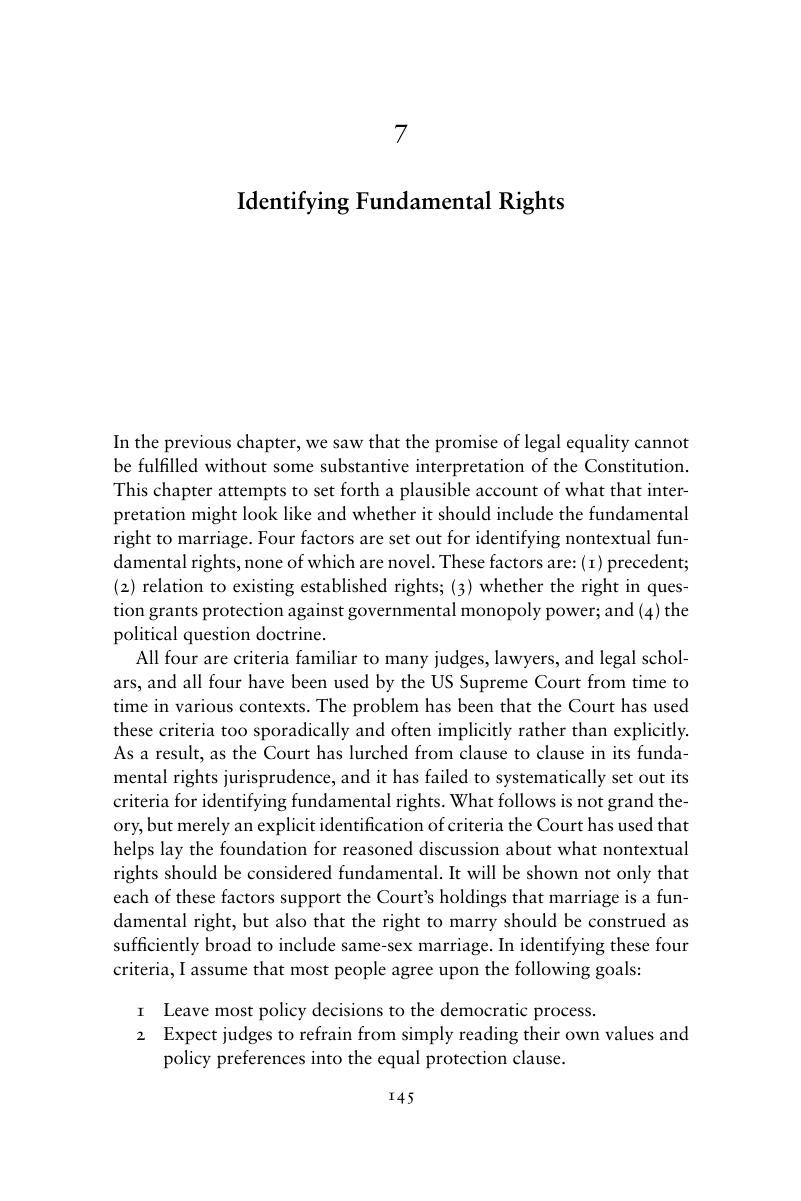 Identifying Fundamental Rights Chapter 7 Same Sex Marriage And The Constitution 