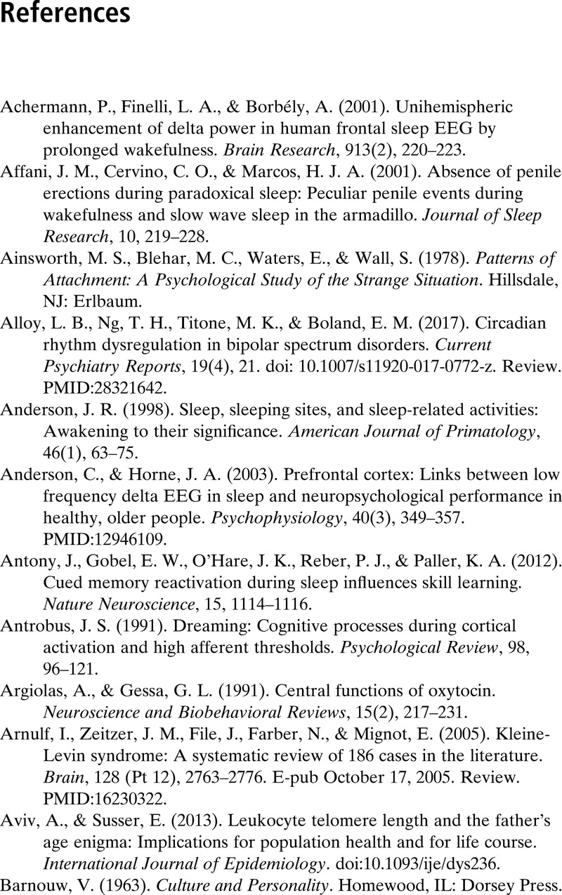 References - The Neuroscience of Sleep and Dreams