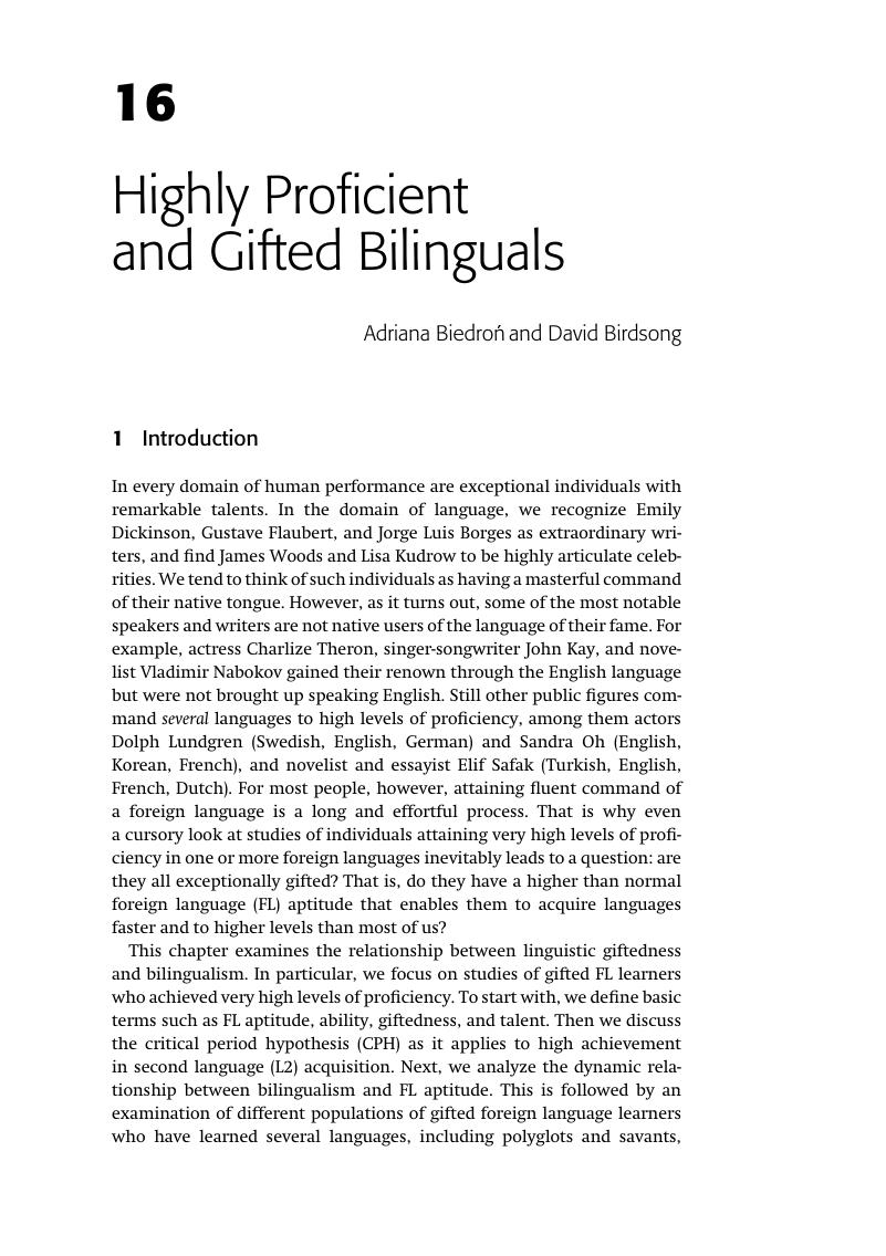 Highly Proficient And Gifted Bilinguals (Chapter 16) - The Cambridge ...