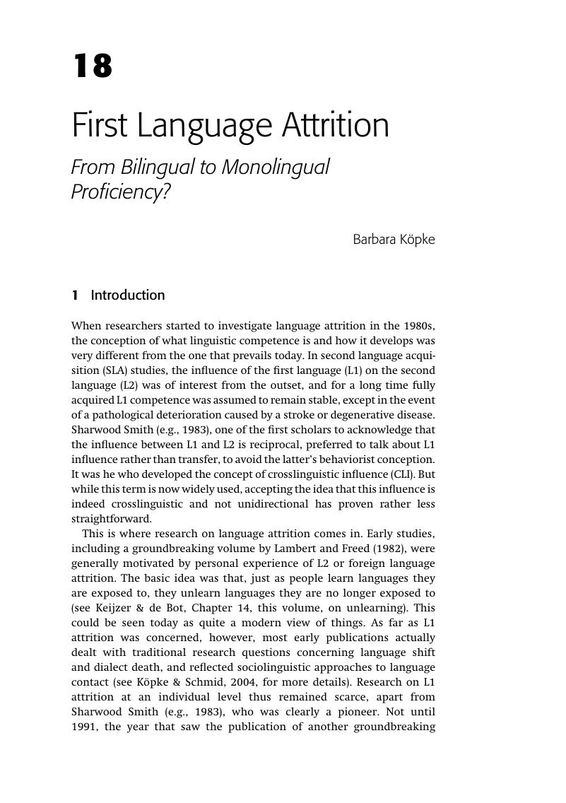 First Language Attrition (Chapter 18) - The Cambridge Handbook Of ...