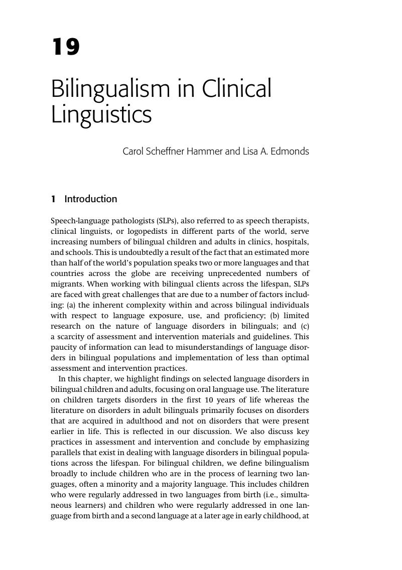 Bilingualism In Clinical Linguistics (Chapter 19) - The Cambridge ...