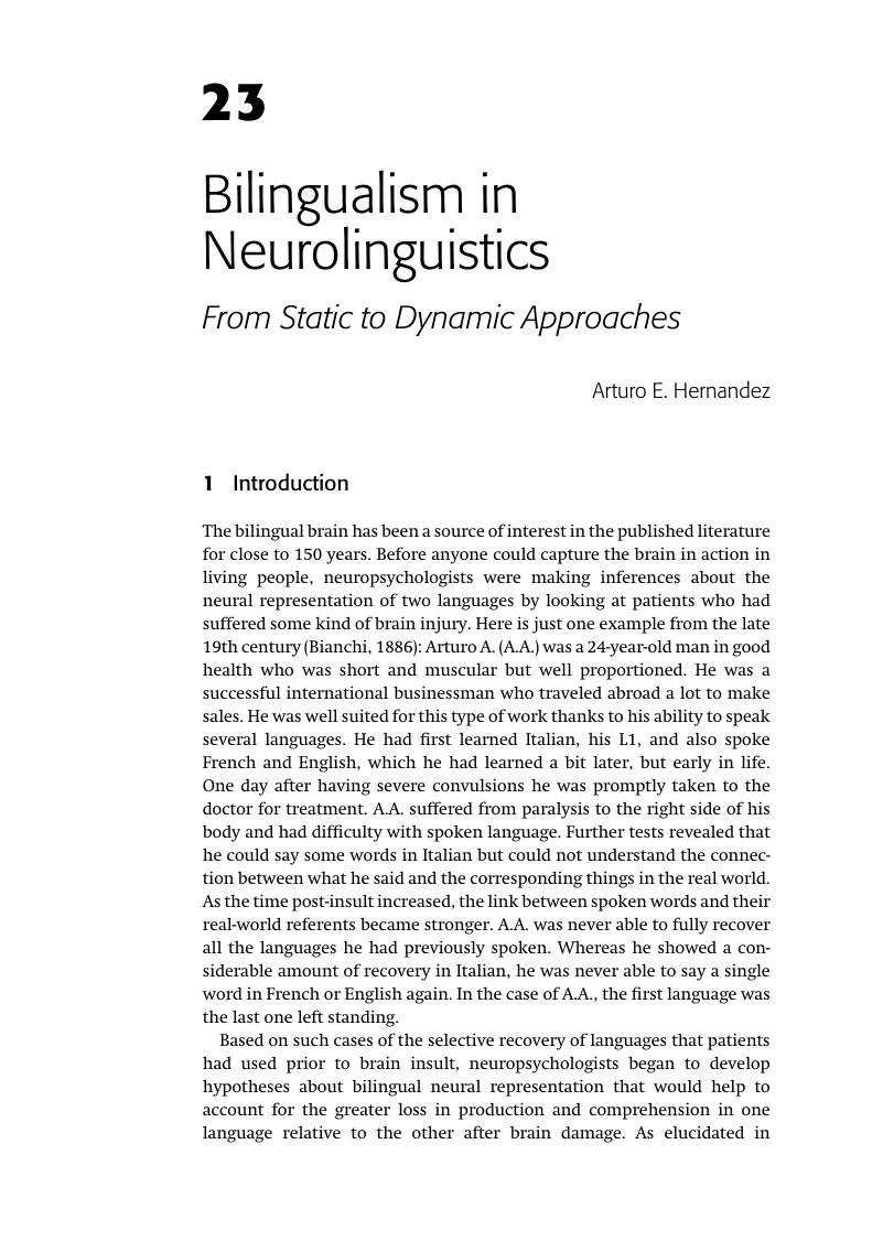 Bilingualism In Neurolinguistics (Chapter 23) - The Cambridge Handbook ...