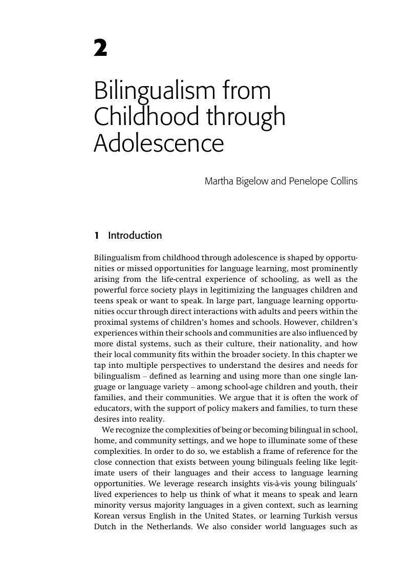 Bilingualism From Childhood Through Adolescence (Chapter 2) - The ...