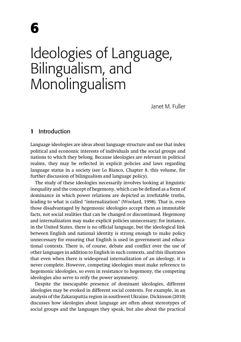 Ideologies Of Language, Bilingualism, And Monolingualism (Chapter 6 ...