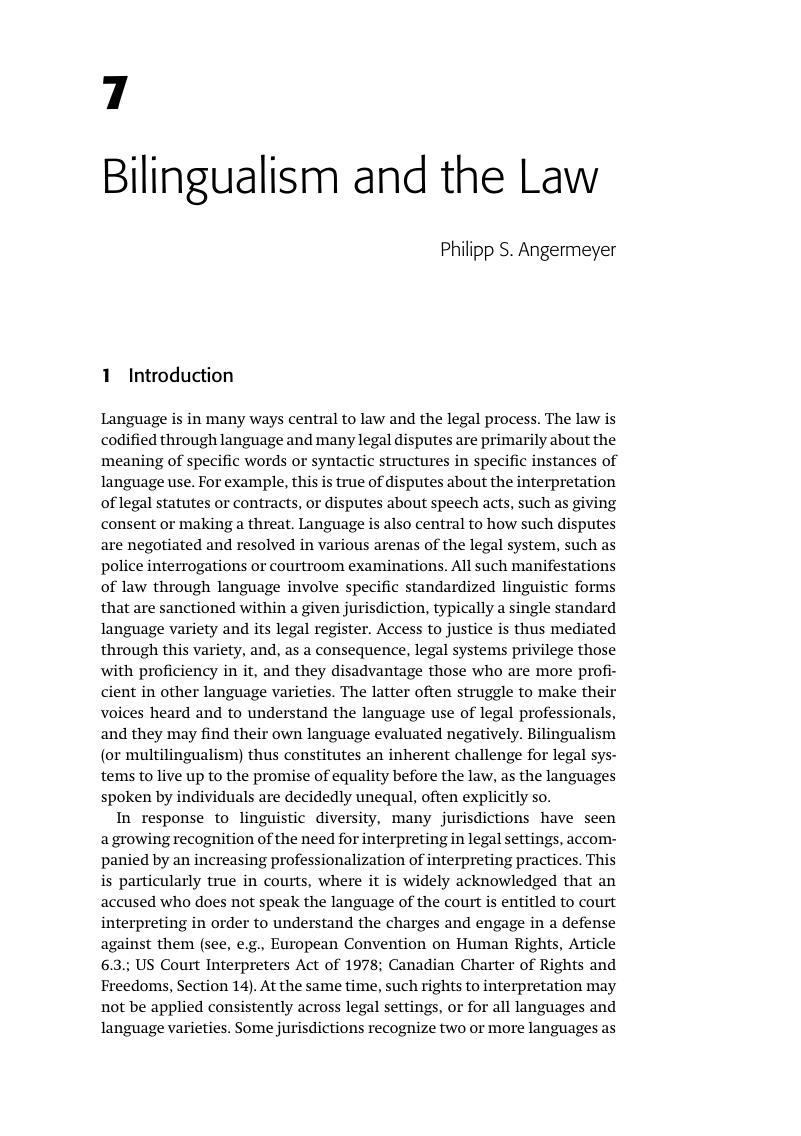 Bilingualism And The Law (Chapter 7) - The Cambridge Handbook Of ...