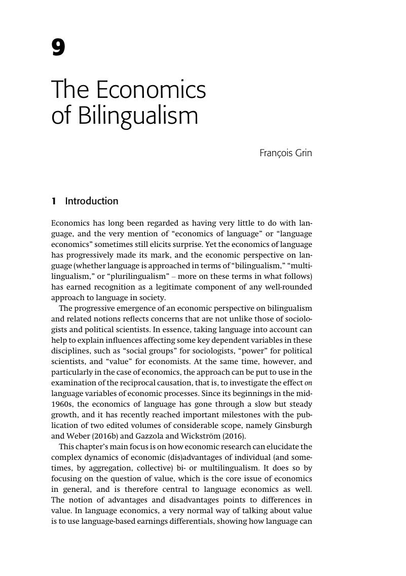 The Economics Of Bilingualism (Chapter 9) - The Cambridge Handbook Of ...