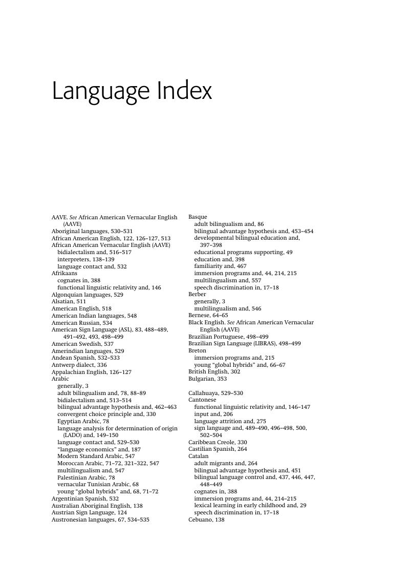 Language Index - The Cambridge Handbook Of Bilingualism