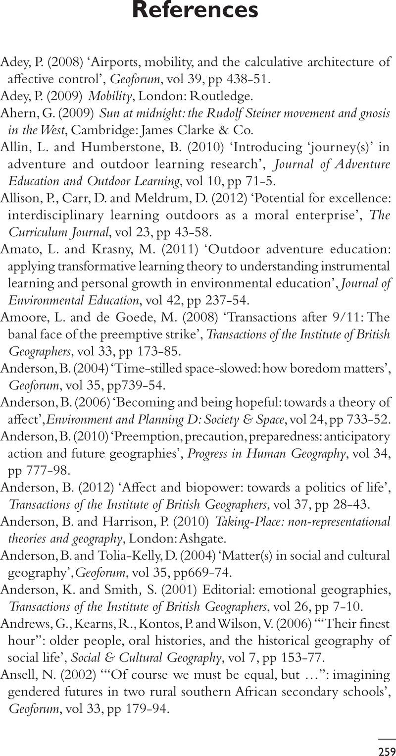 References - Geographies of Alternative Education