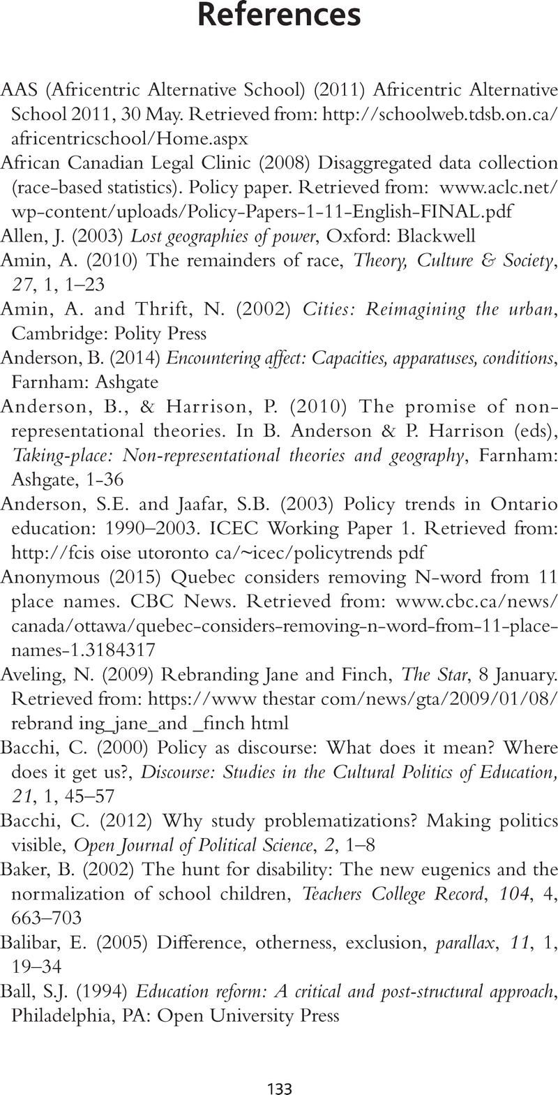 References - Education Policy and Racial Biopolitics