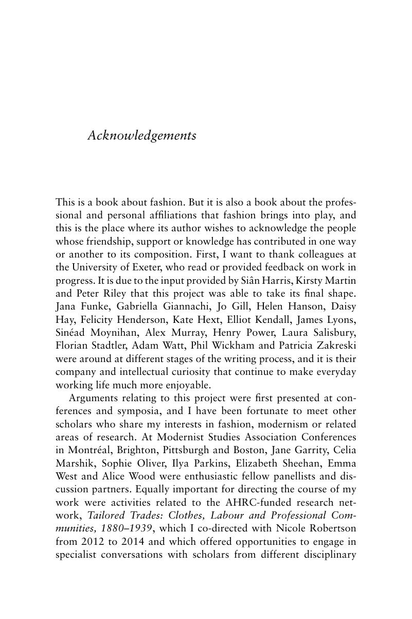 Acknowledgements - Modernism, Fashion and Interwar Women Writers