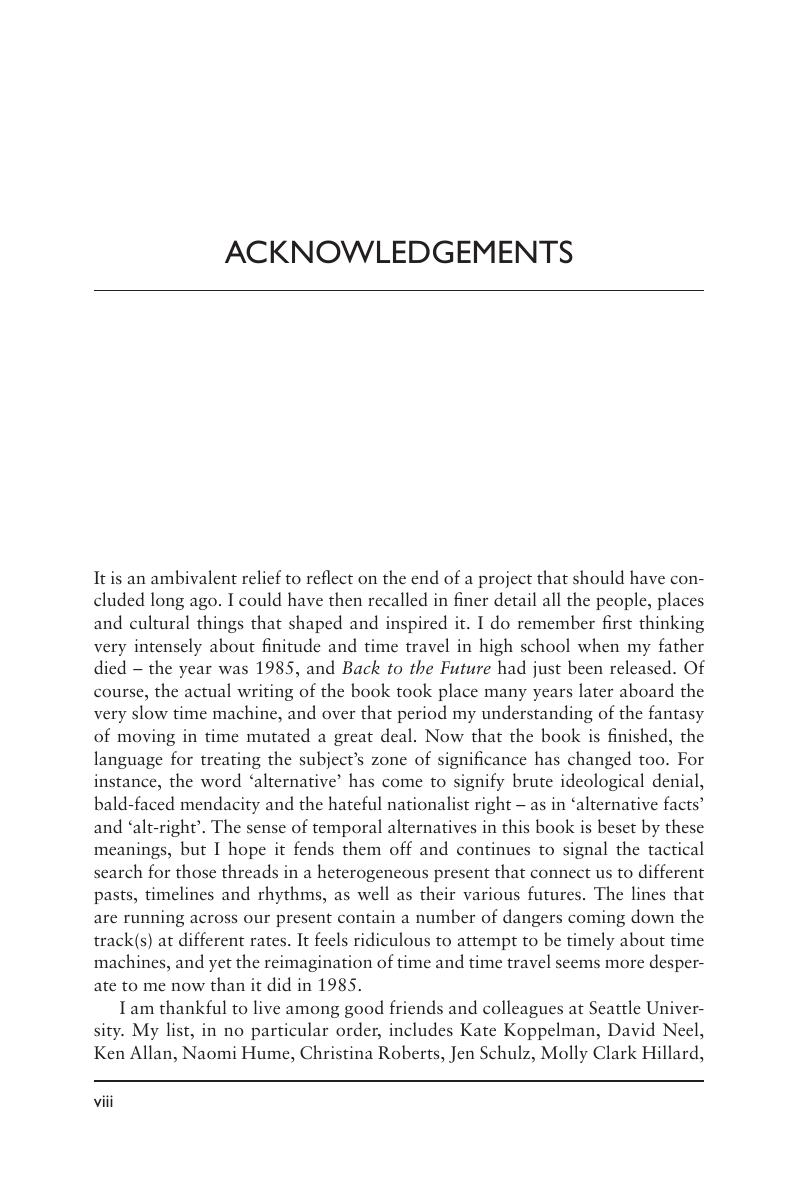 Acknowledgements - Modernism And Time Machines