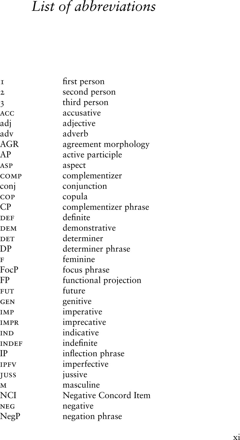 List of Abbreviations - A Multi-locus Analysis of Arabic Negation