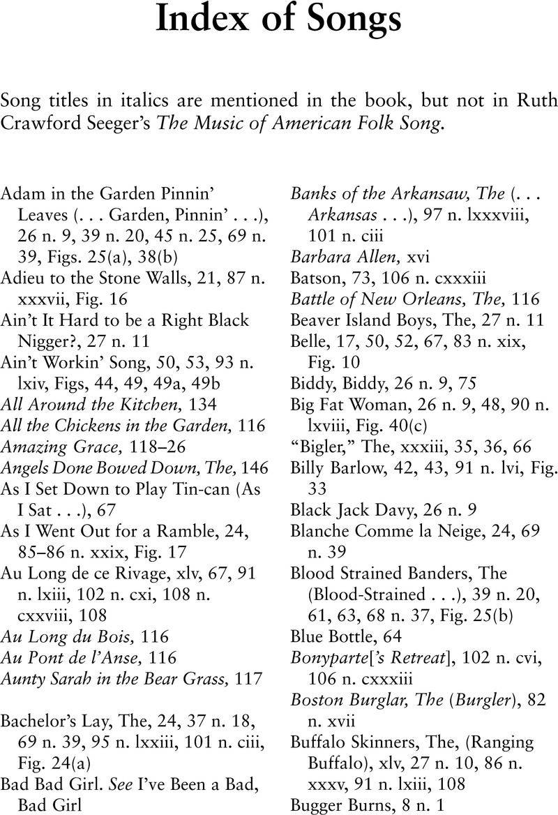 Index of Songs - The Music of American Folk Song