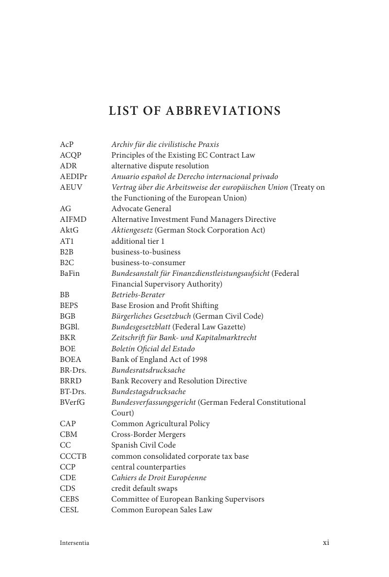 List of Abbreviations EU Law after the Financial Crisis