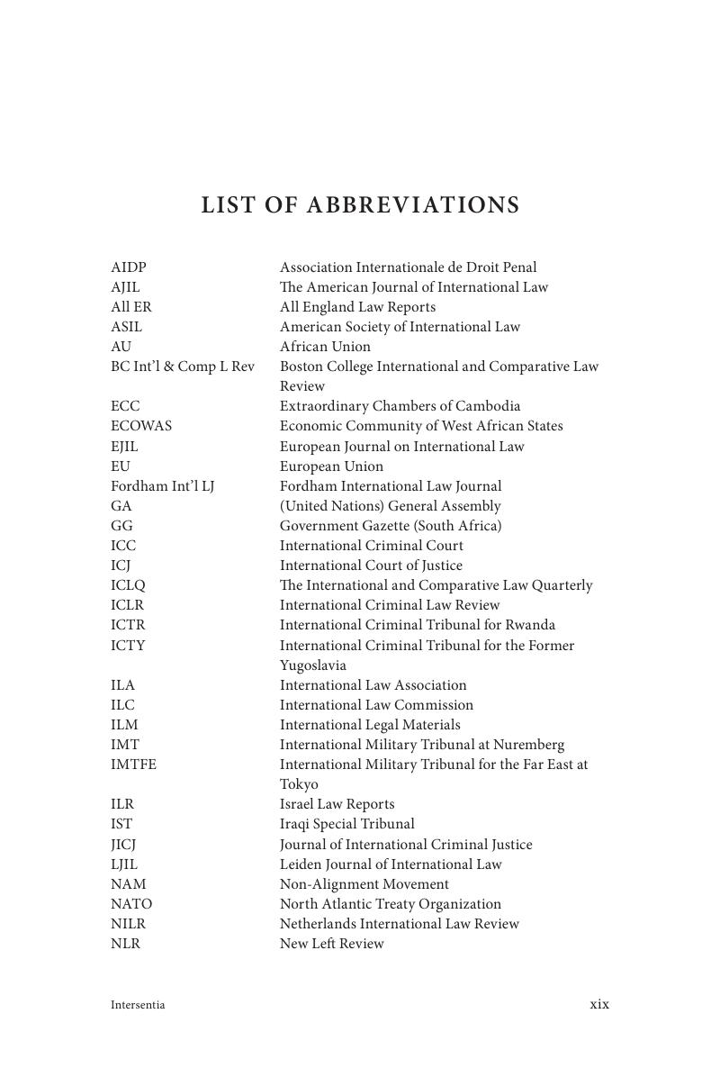 List of Abbreviations - Individual Criminal Liability for the ...