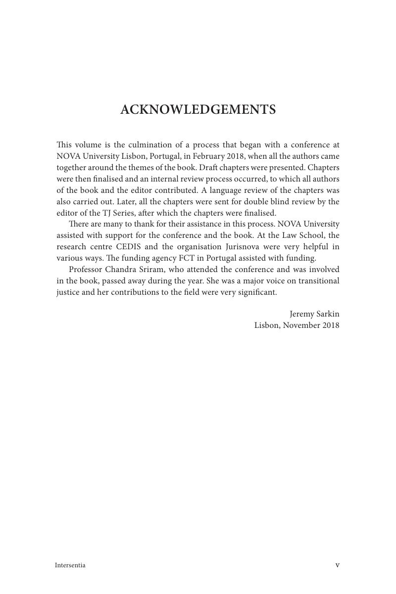 Acknowledgements - The Global Impact and Legacy of Truth Commissions