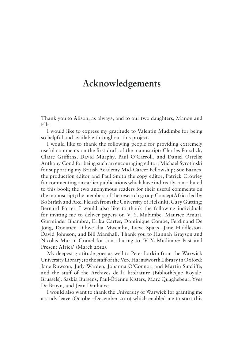 Acknowledgements - V. Y. Mudimbe