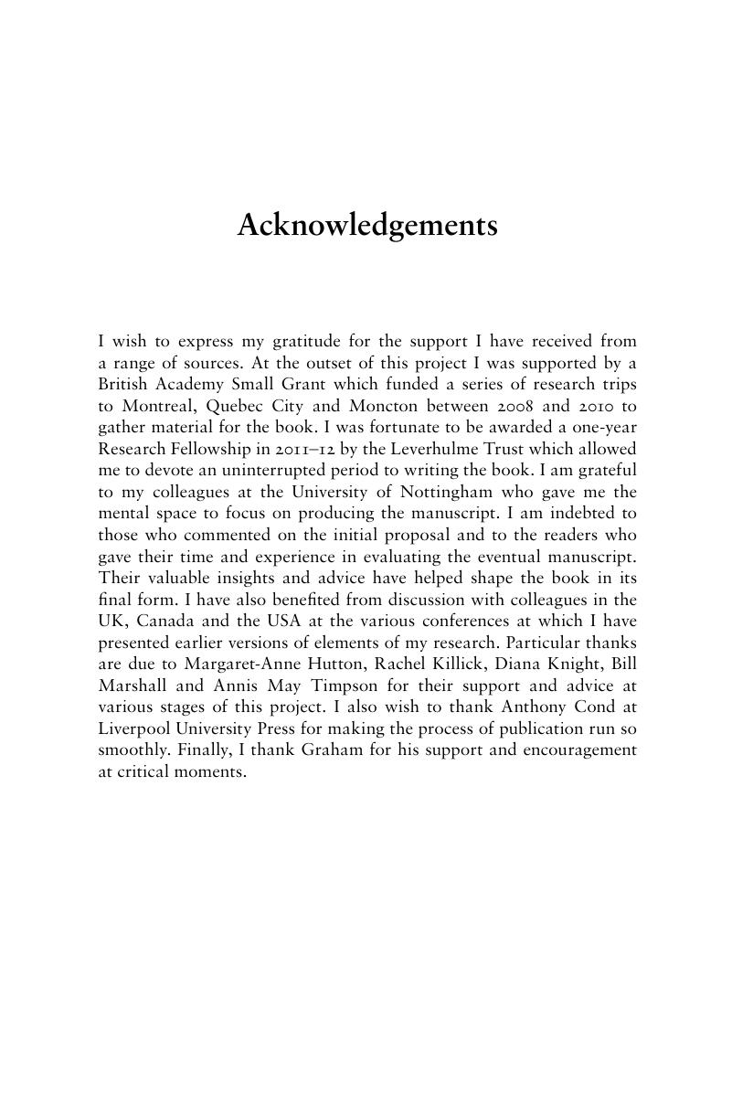 Acknowledgements - What is Québécois Literature?