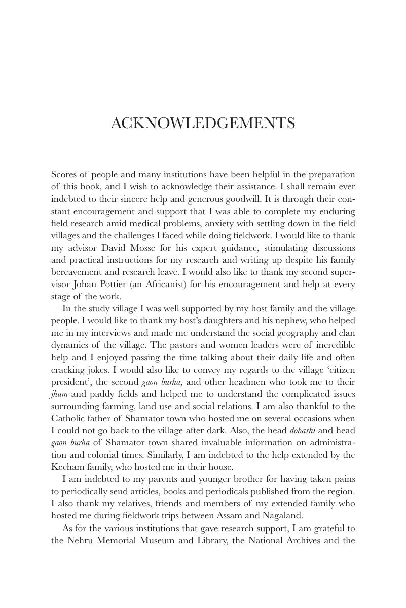 Acknowledgements - The Politics of Swidden Farming (Jhum)