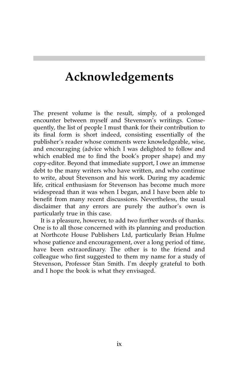 Acknowledgements - Robert Louis Stevenson