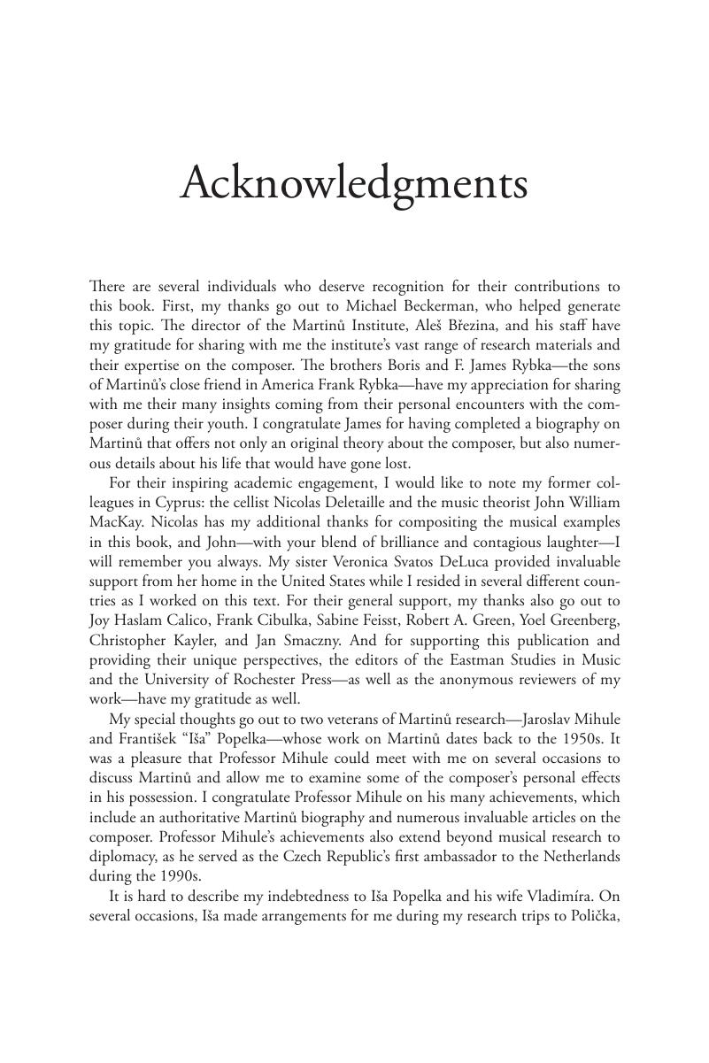 Acknowledgments - Martinu's Subliminal States