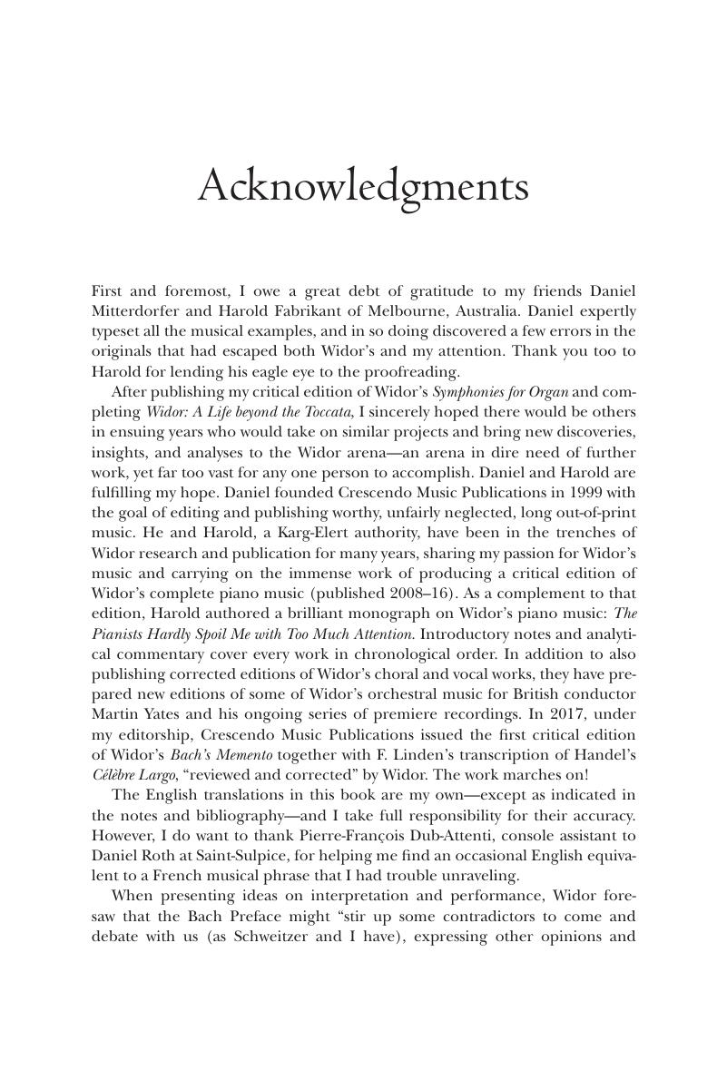 Acknowledgments - Widor On Organ Performance Practice And Technique