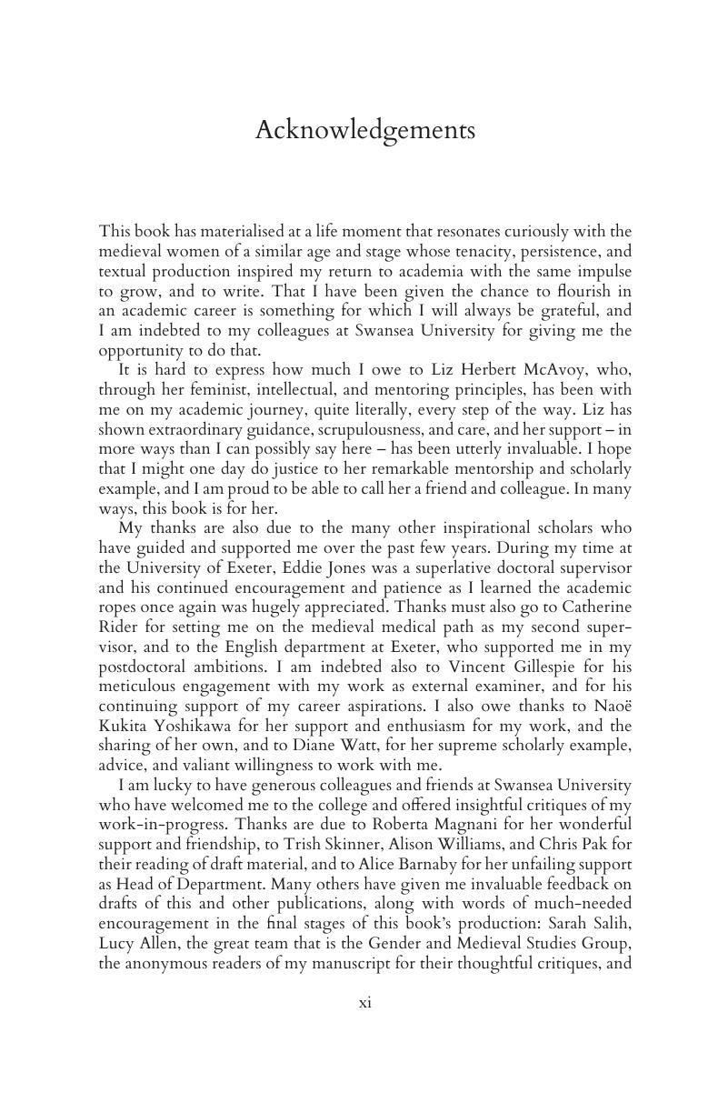 Acknowledgements - Margery Kempe's Spiritual Medicine