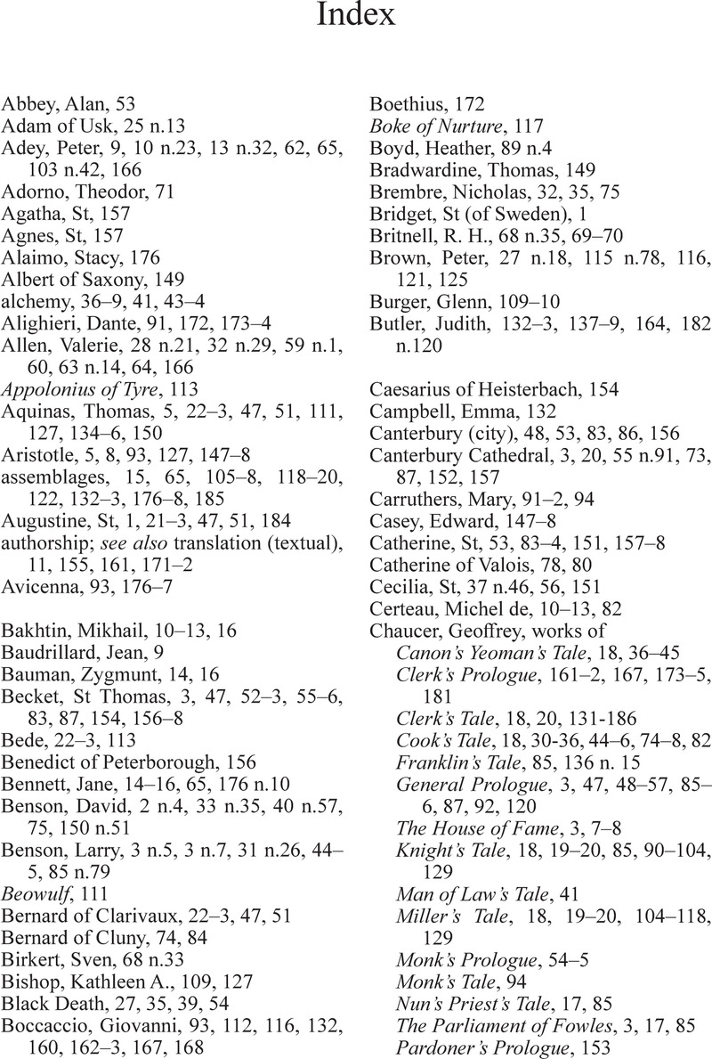 Index - Mobility and Identity in Chaucer's Canterbury Tales