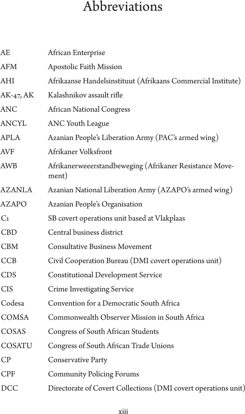 List of Abbreviations Peacemaking and Peacebuilding in South Africa