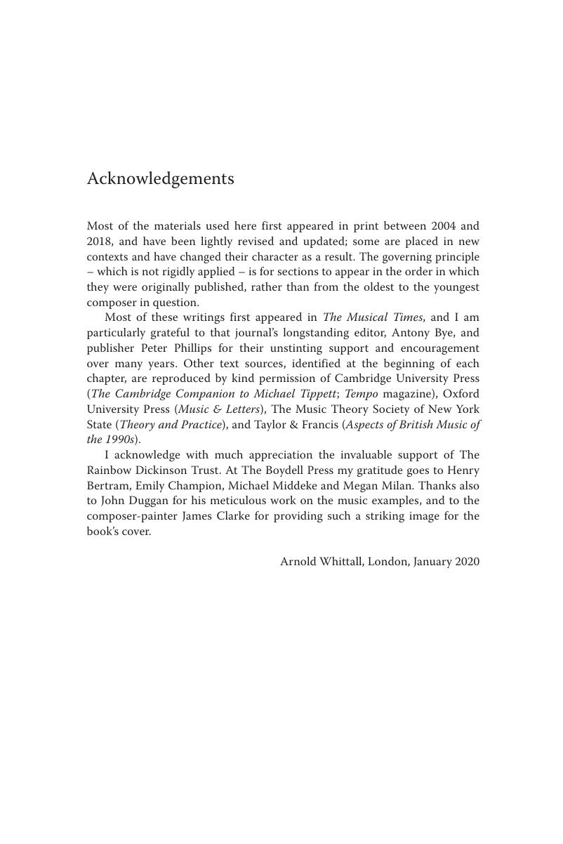 Acknowledgements - British Music after Britten